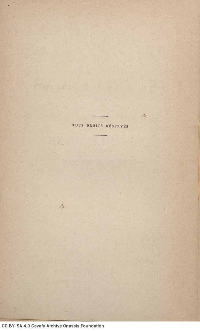 18,5 x 12 εκ. 4 σ. χ.α. + 291 σ. + 1 σ. χ.α., όπου στη ράχη η τιμή του βιβλίου “2 francs